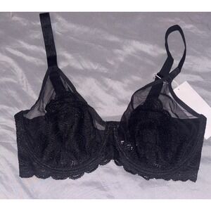 NEW HSIA Black Lace Unlined Full Coverage Underwire Bra, Size 34DD